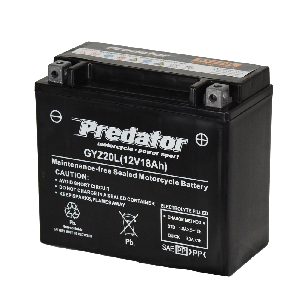 GYZ20L 12V Sealed Predator Motorcycle Battery