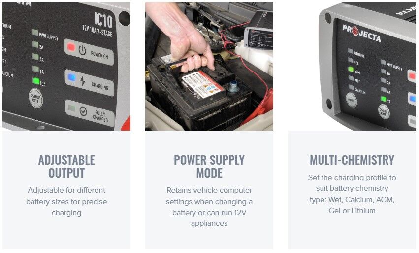Projecta 10amp 12V Intelli-Charge Lithium Battery Charger