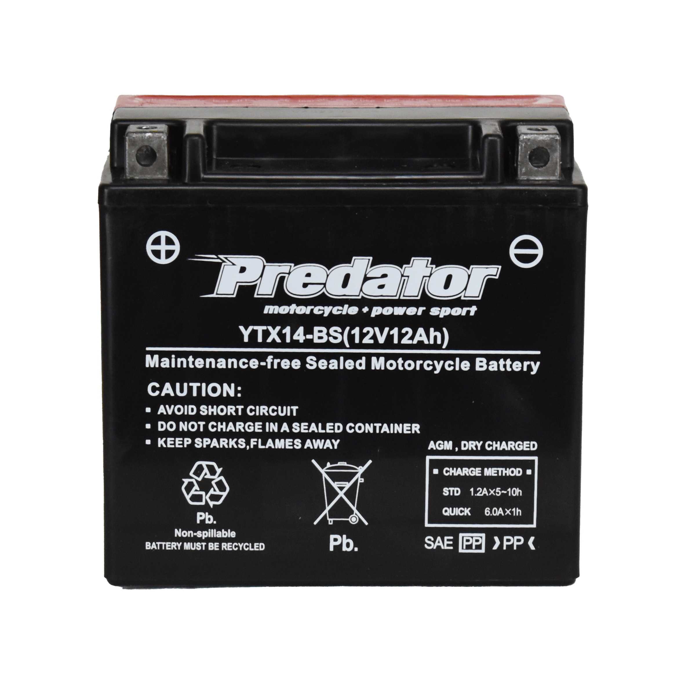 YTX14-BS 12V Predator Motorcycle Battery