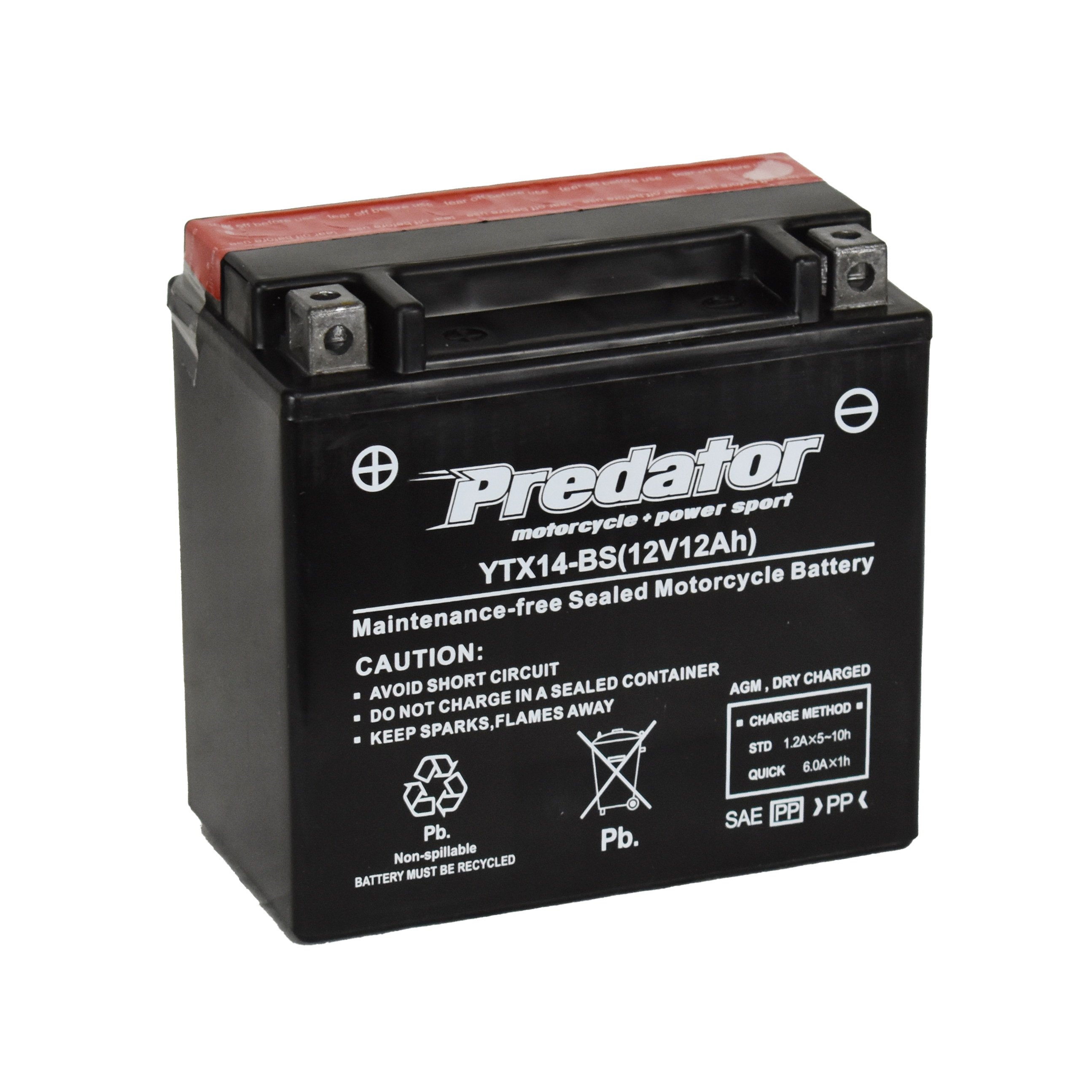 YTX14L-BS 12V Predator Motorcycle Battery