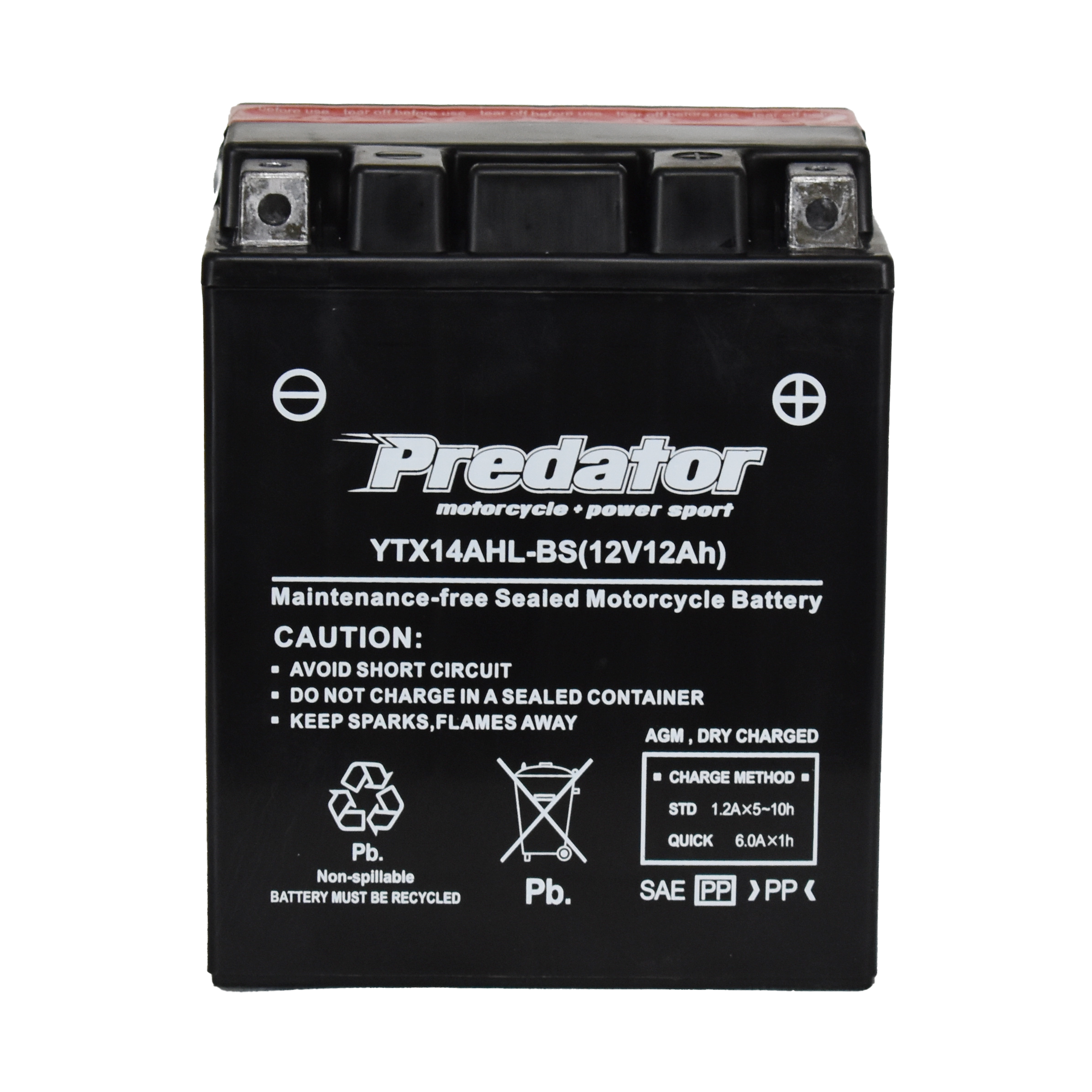 YTX14AHL-BS 12V Predator Motorcycle Battery
