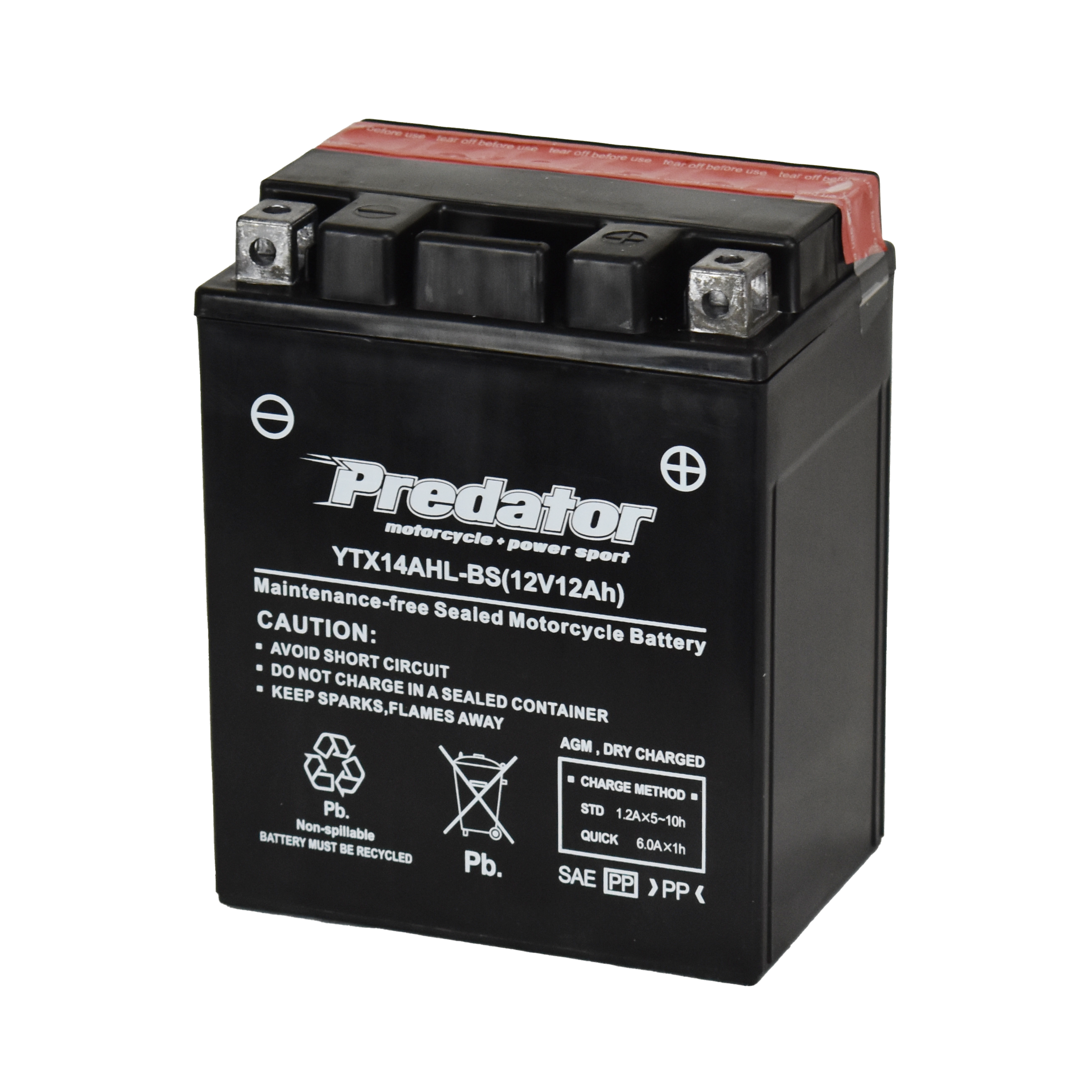 YTX14AHL-BS 12V Predator Motorcycle Battery