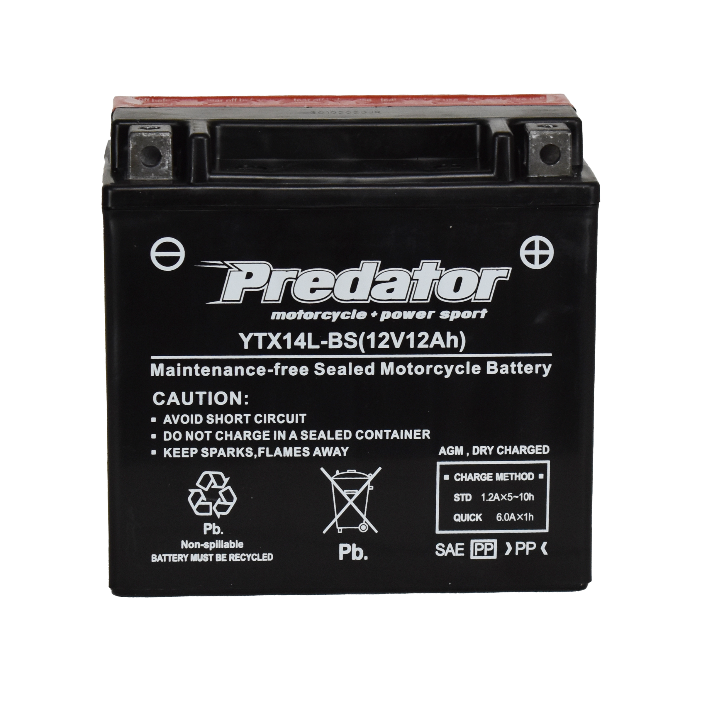 YTX14L-BS 12V Predator Motorcycle Battery